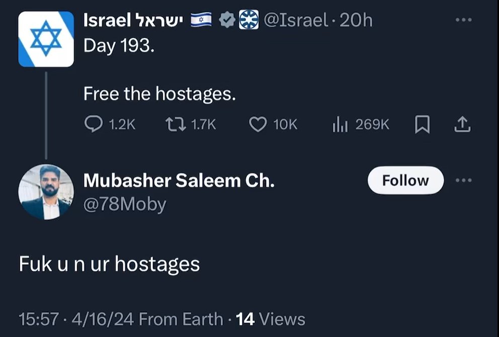 Mubasher Saleem of Colorado, a turbine inspector for a global leader in sustainable energy, harbors vile misogynistic and antisemitic views:  

- tried to blame the 2024 Wakeley Church stabbing on a Jewish assailant - it was a Muslim teen 
- threatened the life of former PM Rishi