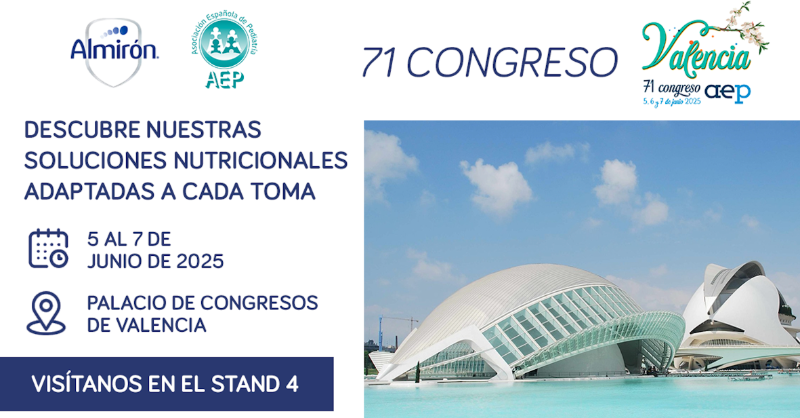 📍Del 5 al 7 de junio, Almirón estará en el 71º Congreso de la AEP en Valencia.
👩‍⚕️ Te esperamos en el stand 4 para presentarte nuestras soluciones nutricionales adaptadas a cada toma: nutriciaprofesionales.nutricia.es/download/10177… 

#congresoAEP #nutriciónclinica