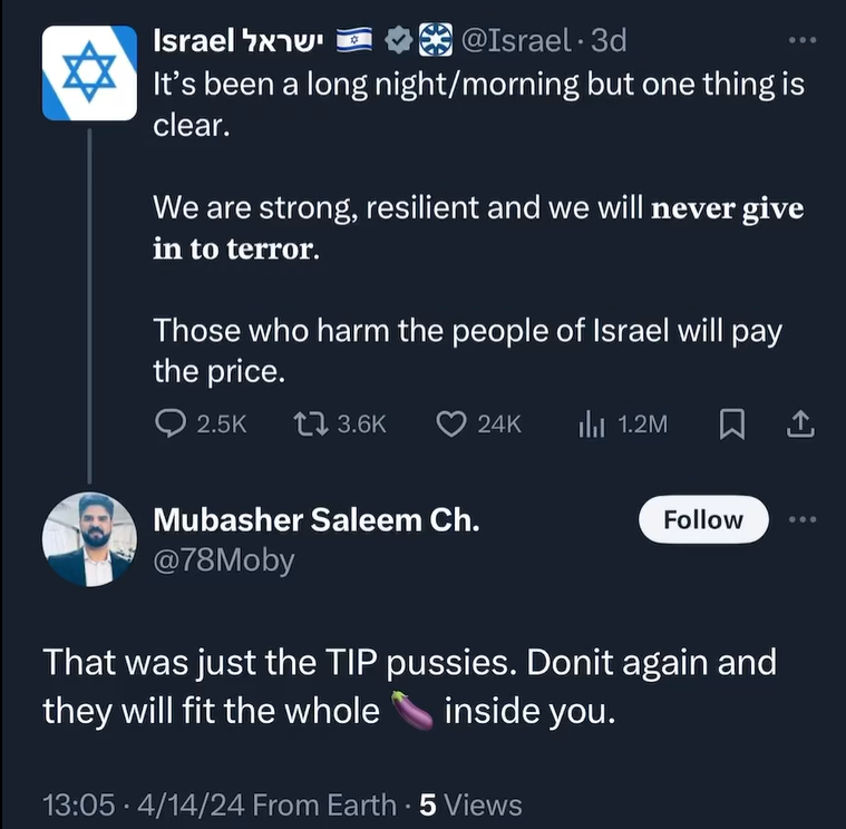 StopAntisemites's tweet photo. Mubasher Saleem's hatred for women and the Jewish people takes a turn:

- referred to Israeli female soldiers as a “tampon army”
- called an Iranian woman a “penny ho” for denouncing terrorism
- on multiple occasions blamed the Bondi Junction stabbings on a Jewish assailant - it was a homeless man from Sydney