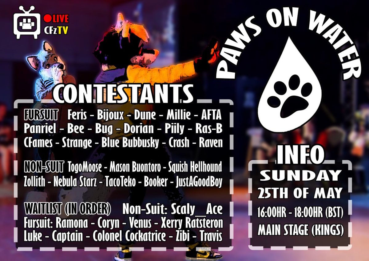 I’ll be taking part in Paws on Water dance battles) as Dorian at confuzzled this year! ✨