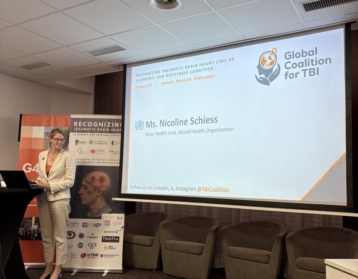 Global Coalition for TBI (@tbicoalition) on Twitter photo Next up, Nicoline Schiess from <a href="/WHO/">World Health Organization (WHO)</a>’s Brain Health Unit tells us about the huge global burden of neurological conditions, including TBI
1 in 3 people worldwide
We must work collaboratively to achieve better neurological care.
#WHA78 #NotifyTBI #ChronicTBI Next up, Nicoline Schiess from <a href="/WHO/">World Health Organization (WHO)</a>’s Brain Health Unit tells us about the huge global burden of neurological conditions, including TBI
1 in 3 people worldwide
We must work collaboratively to achieve better neurological care.
#WHA78 #NotifyTBI #ChronicTBI