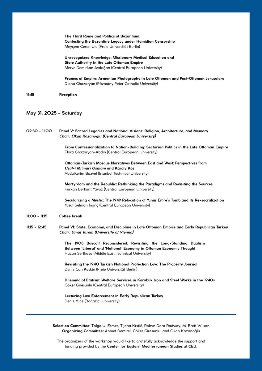 Our Ottoman and Turkish Studies Graduate Workshop takes place on May 30-31. Here is the program!