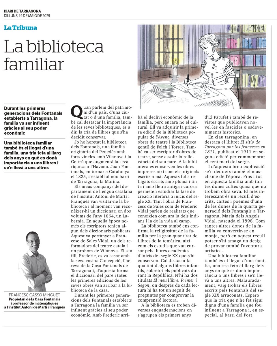 APELLC (@apellcurv) on Twitter photo 🗞 Dilluns es va publicar a l'espai de l’APELLC, al <a href="/diaridtarragona/">Diari de Tarragona</a>, l'article "La biblioteca familiar" de Francesc Gassó Minguet, propietari de la Casa Fontanals i professor de matemàtiques a l'Institut Antoni Martí i Franquès.
Bona lectura! 🗞 Dilluns es va publicar a l'espai de l’APELLC, al <a href="/diaridtarragona/">Diari de Tarragona</a>, l'article "La biblioteca familiar" de Francesc Gassó Minguet, propietari de la Casa Fontanals i professor de matemàtiques a l'Institut Antoni Martí i Franquès.
Bona lectura!