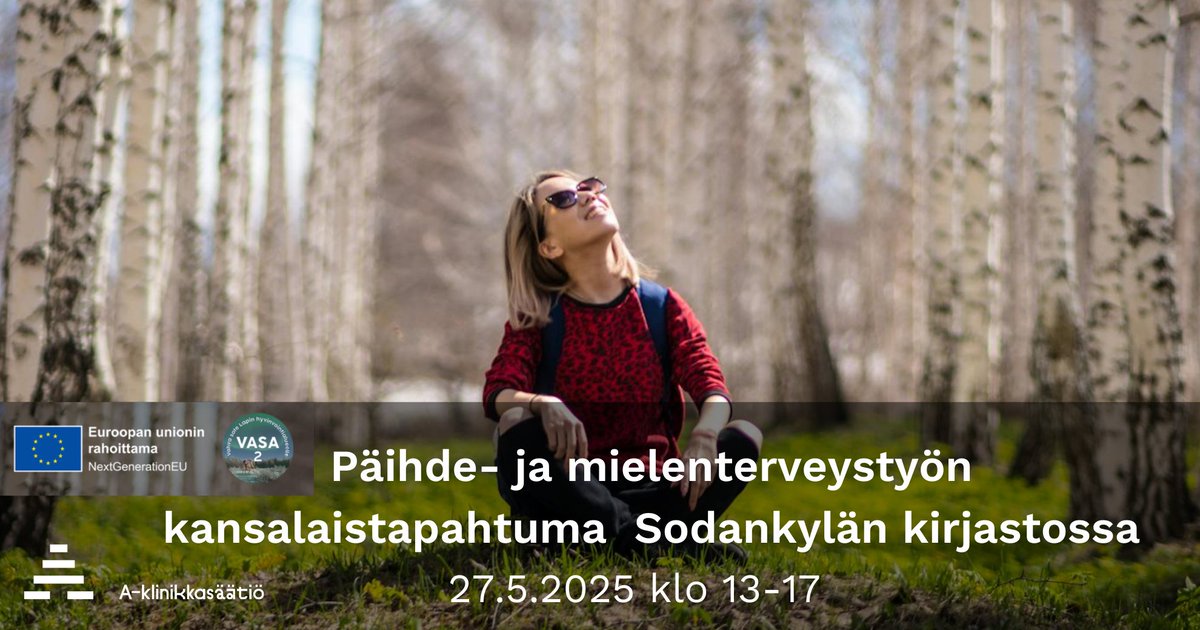 Tervetuloa tutustumaan päihde- ja mielenterveysalan järjestöjen apu- ja tukimuotoihin sekä päihde- ja mielenterveyspalveluiden toimintaan 27.5.2025 klo 13-17 Sodankylän kirjastoon!

Lue lisää tapahtumasta👇
a-klinikkasaatio.fi/tapahtuma/paih…
