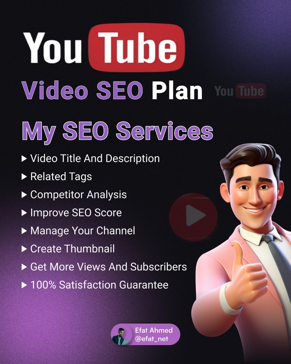 efat_com's tweet photo. Boost Your YouTube Growth with a Powerful Video SEO Strategy! 

Want to grow your YouTube channel fast...See more https://t.co/3bzaPoTik9

#YouTubeSEO #VideoMarketing #YouTubeGrowth #YTSEO #YouTubeTips #YouTubeOptimization #GrowOnYouTube #YouTubeMarketing #VideoSEO #SEOServices https://t.co/uYUNJABNce