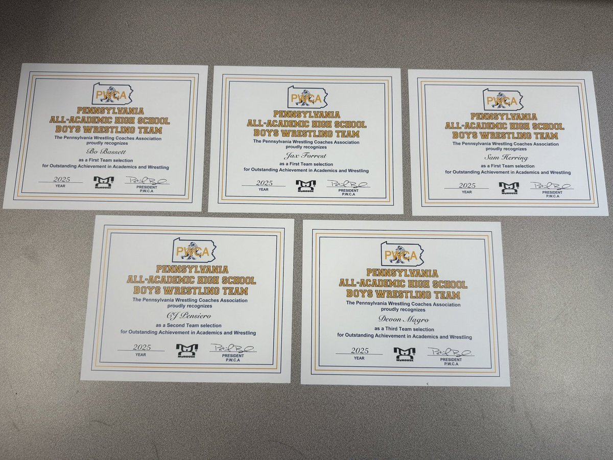 Brains &gt; Brawn

Pennsylvania All academic HS All State Team 
Bo Bassett- First Team 
Jax Forrest- First Team 
Sam Herring- First Team 

CJ Pensiero- Second Team 
Devon Magro- Third Team 

Only 10th-12th graders were eligible. 
#BuiltDifferent #BRAINSoverBrawn