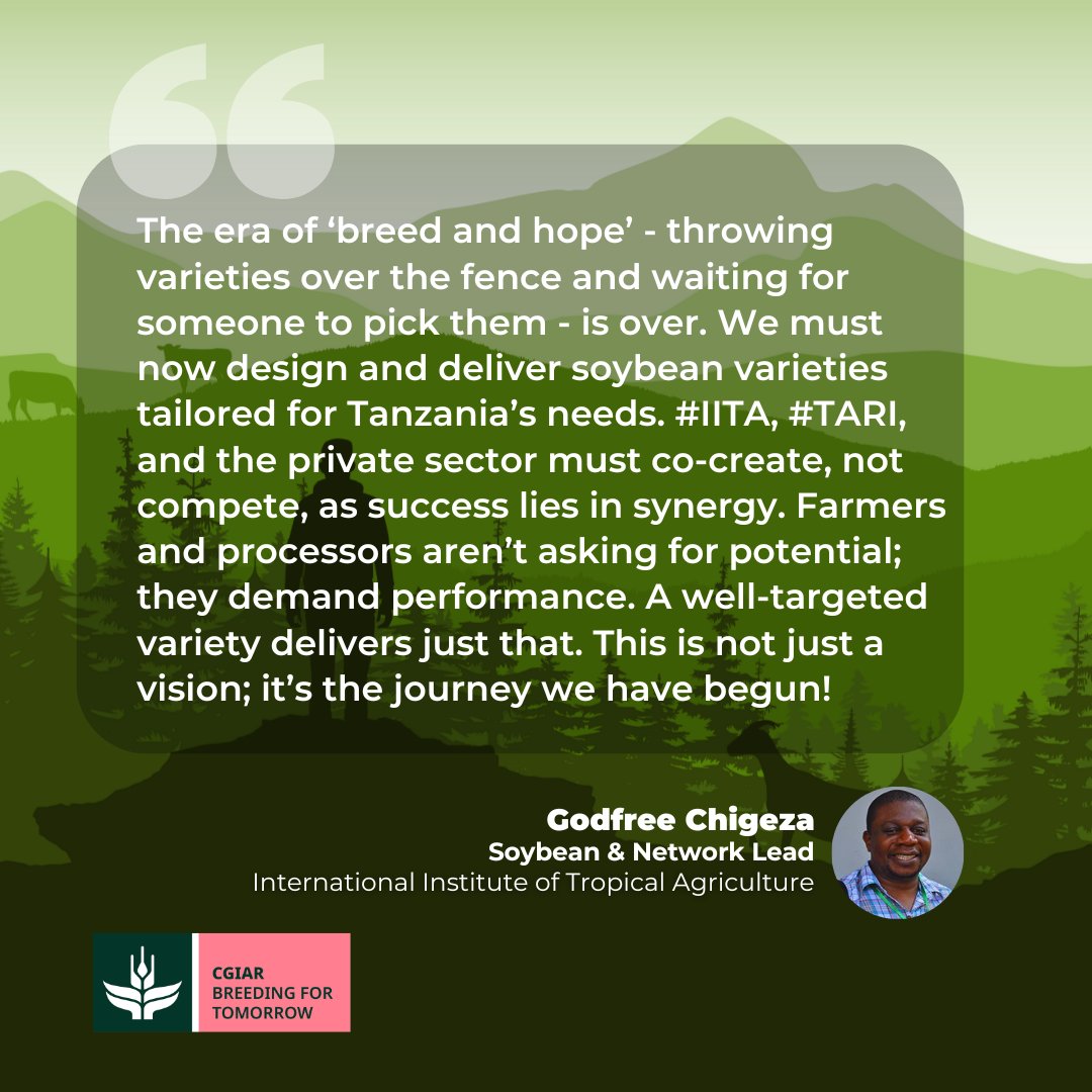 CGIARbreeding's tweet photo. ๐ Big strides in #AcceleratedBreeding! The #Transform team is working with @IITA_CGIAR & @TanzaniaTari to set clear breeding priorities for #soybean in ๐น๐ฟ Tanzania
Together, we're defining what future-ready varieties should look like. More ๐
https://t.co/xKSzFtJpq3 https://t.co/yIFJ5fEJvy