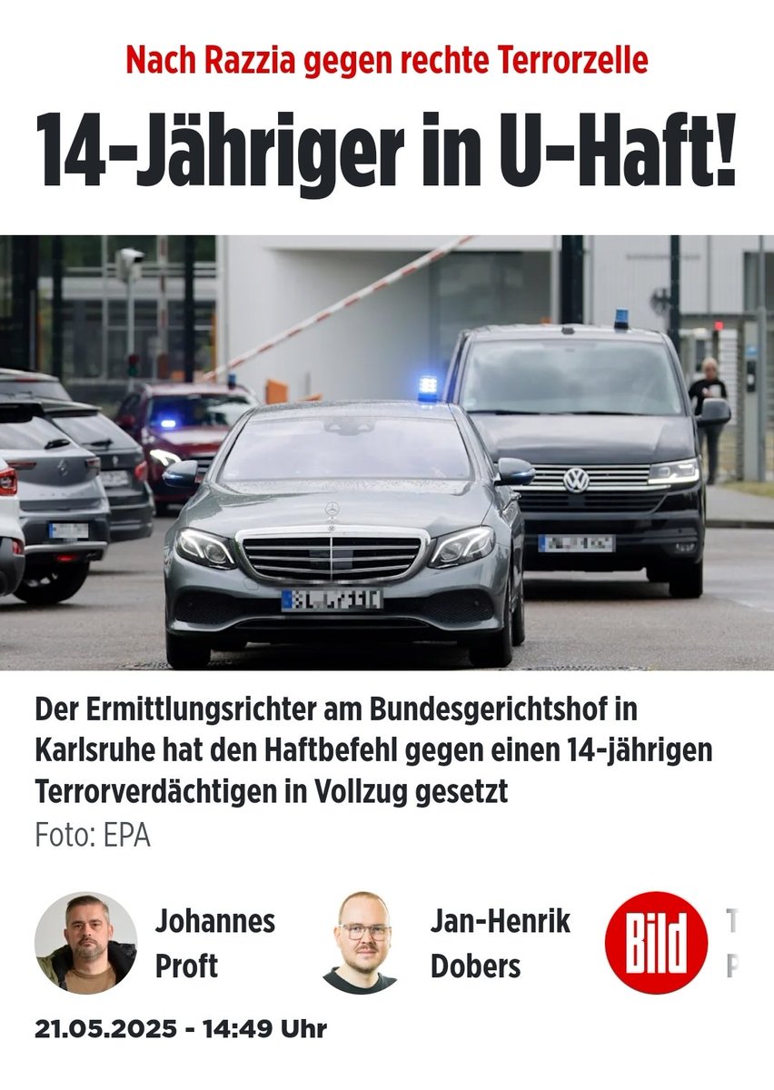 Der 14-jährige Ben-Maxim H. ist neben Jerome M., Lenny M. (beide 15), Benjamin H. (16) und dem Rädelsführer Jason R. (18) am Mittwoch verhaftet worden. Alle Fünf sind der Mitgliedschaft bzw. der Unterstützung einer inländischen terroristischen Vereinigung dringend verdächtig.
