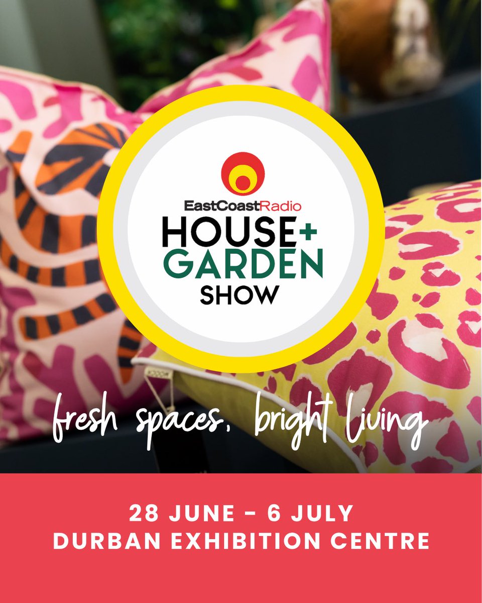It’s Official! The East Coast Radio House + Garden Show is back from 28 June to 6 July 2025 - bringing fresh spaces and bright living to life! 🌿

📍 Durban Exhibition Centre
💻 Get your tickets here: housegardenshow.co.za