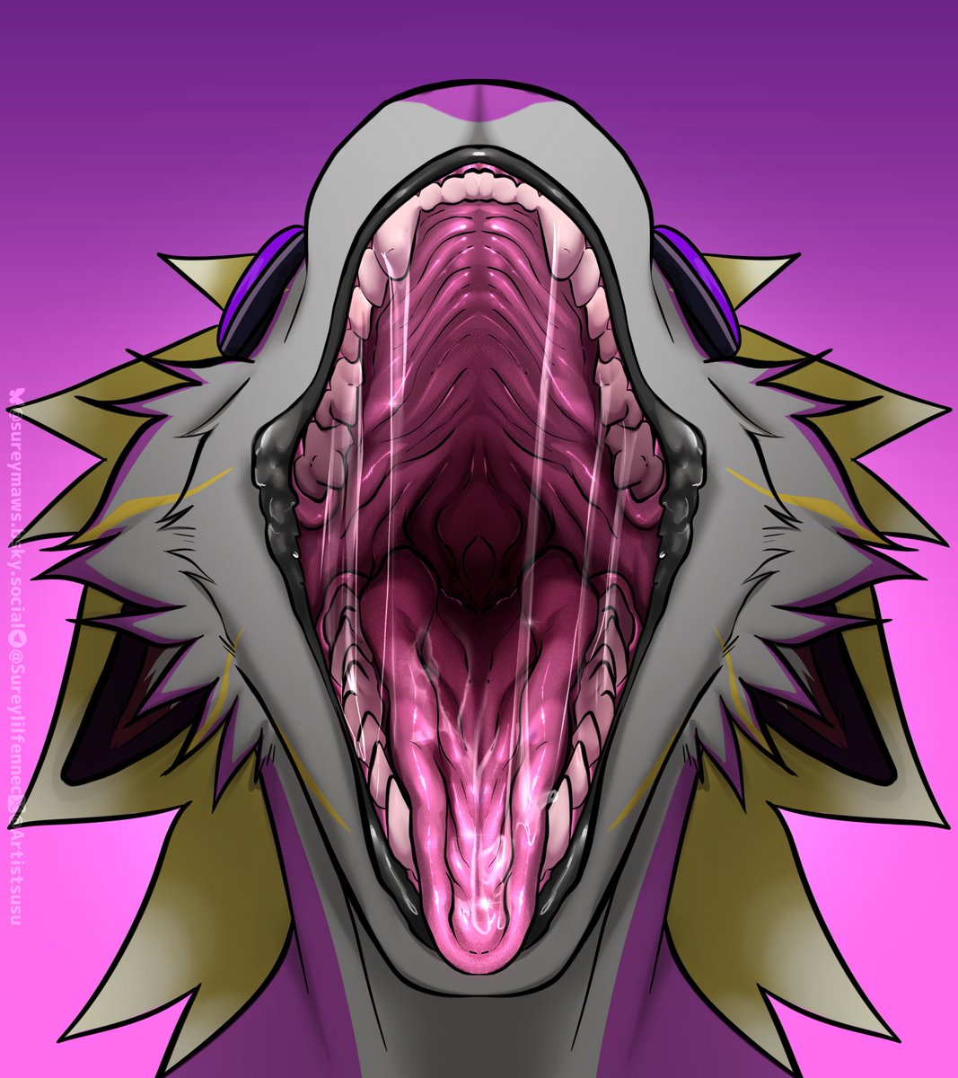 Lovely view of my OC Xander's maw~

From <a href="/ArtistSusu/">sureymaws.bsky.social 🌟</a> who did amazing on it!