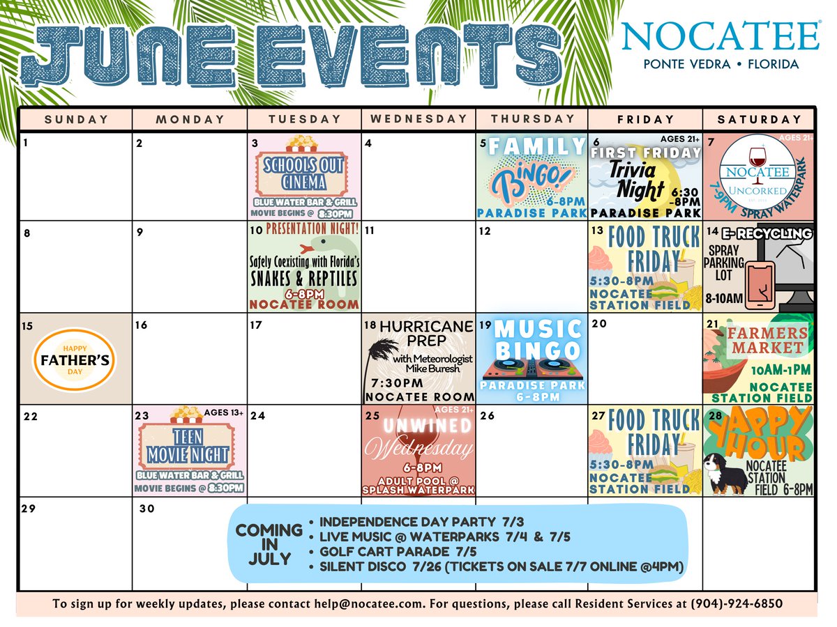 Jump into June!  This month is packed with exciting events, sunshine vibes, and unforgettable moments. Check out the June event calendar to see what's happening and don’t miss a thing!
