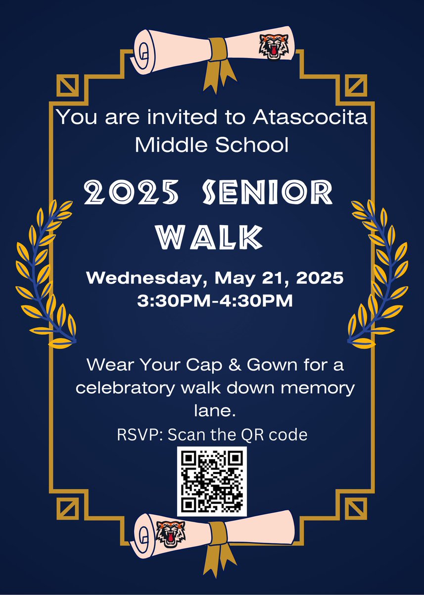 💙🤍SENIORS... Class of 2025...TODAY is the day!🐾  We hope to see you ALL at the AMS Senior Walk! Wear your cap &amp; gown while you stroll down memory lane. We can’t wait to see you ALL together again.🐅 #AlwaysATiger #Classof2025 #AtascaTigers