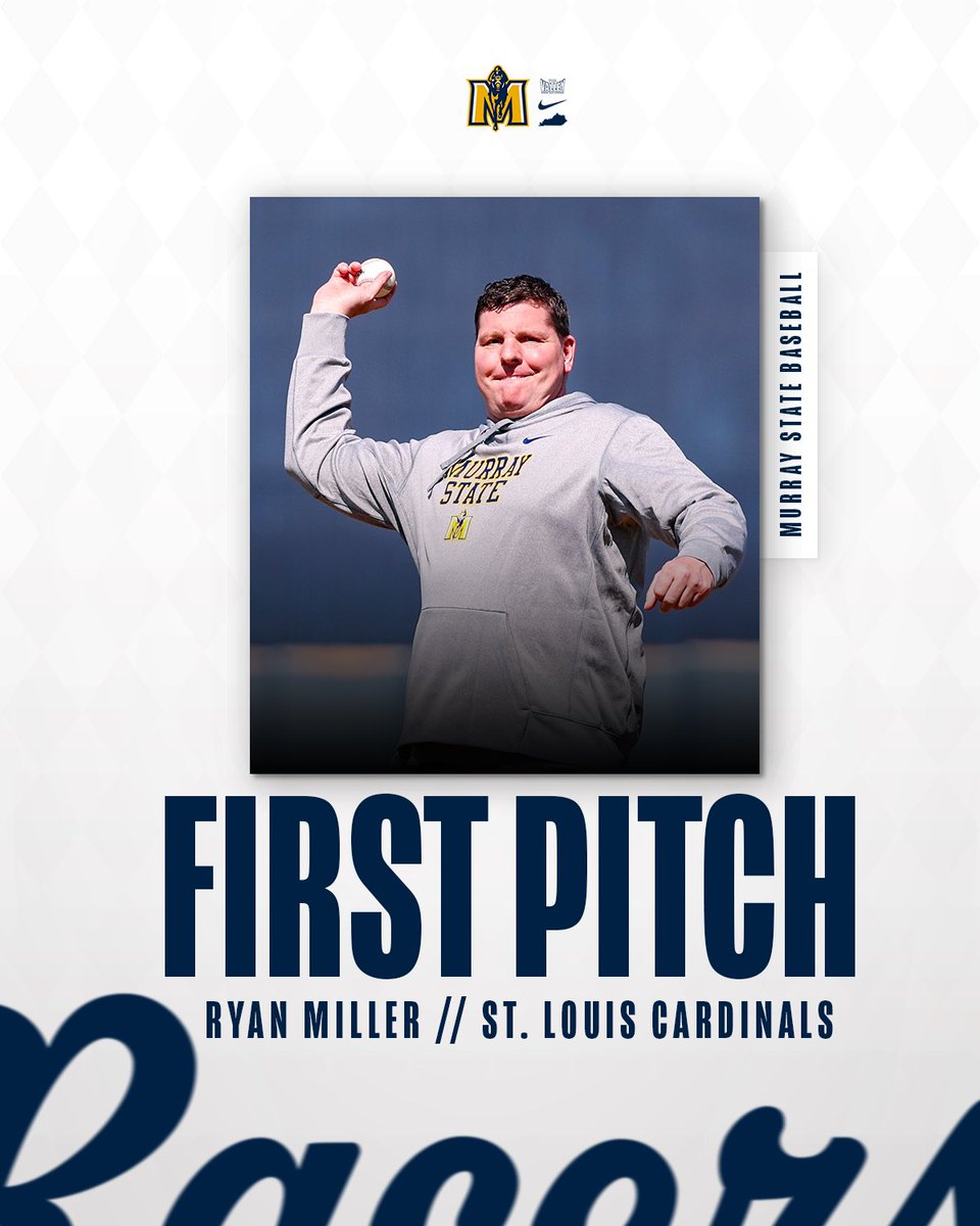 Murray State MBB (@racershoops) on Twitter photo Today from Busch Stadium 👀
<a href="/CoachRyanMiller/">Ryan Miller</a> will be throwing out the first pitch for the <a href="/Cardinals/">St. Louis Cardinals</a> game today vs. the Detroit Tigers!
⏰ 12:15 p.m. CT
#GoRacers🏇 Today from Busch Stadium 👀
<a href="/CoachRyanMiller/">Ryan Miller</a> will be throwing out the first pitch for the <a href="/Cardinals/">St. Louis Cardinals</a> game today vs. the Detroit Tigers!
⏰ 12:15 p.m. CT
#GoRacers🏇