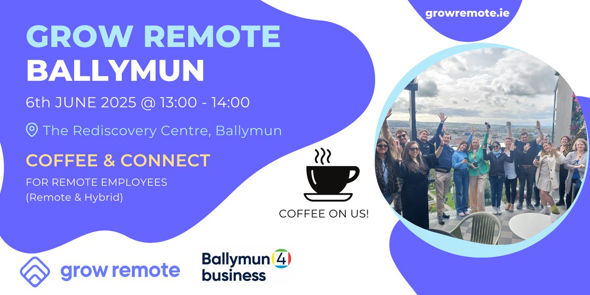 Work remotely? Live in Ballymun or close by?
We are delighted to join up with Grow Remote to bring another networking opportunity your way! This time with a focus on remote and hybrid solopreneurs, employees, and businesses.

Register for Free here now 👉 b4b.ie/network-events/