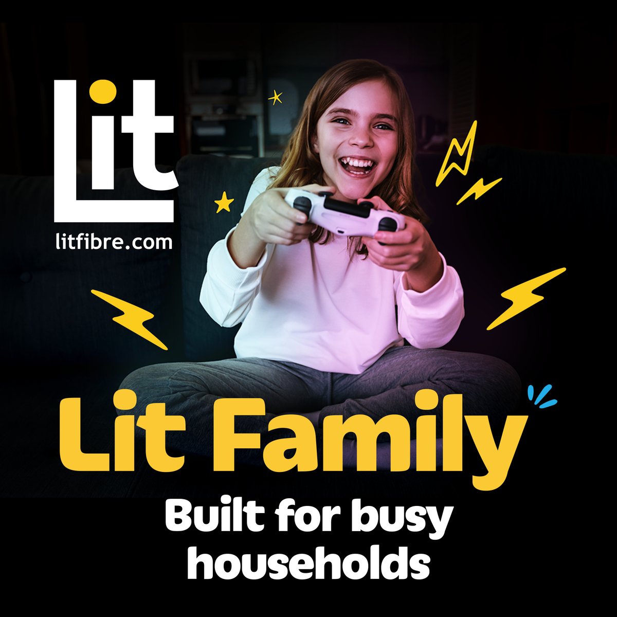 Whole family, fully connected 🙌 With 500Mbps, parental controls &amp; Lit Secure Plus, #LitFamily keeps everyone connected and secure. No more buffering. No more interruptions. Only smooth streaming, seamless gaming, and efficient work anywhere. Get started: litfibre.com/lit-family/