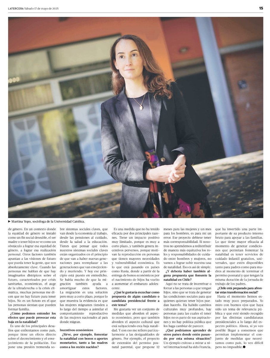 En Chile, la movilidad social tiene un correlato en la reproducción: superar la pobreza y ser de clase media significa postergar la maternidad y tener pocos hijos. Les comparto mi entrevista del sábado en <a href="/latercera/">La Tercera</a>