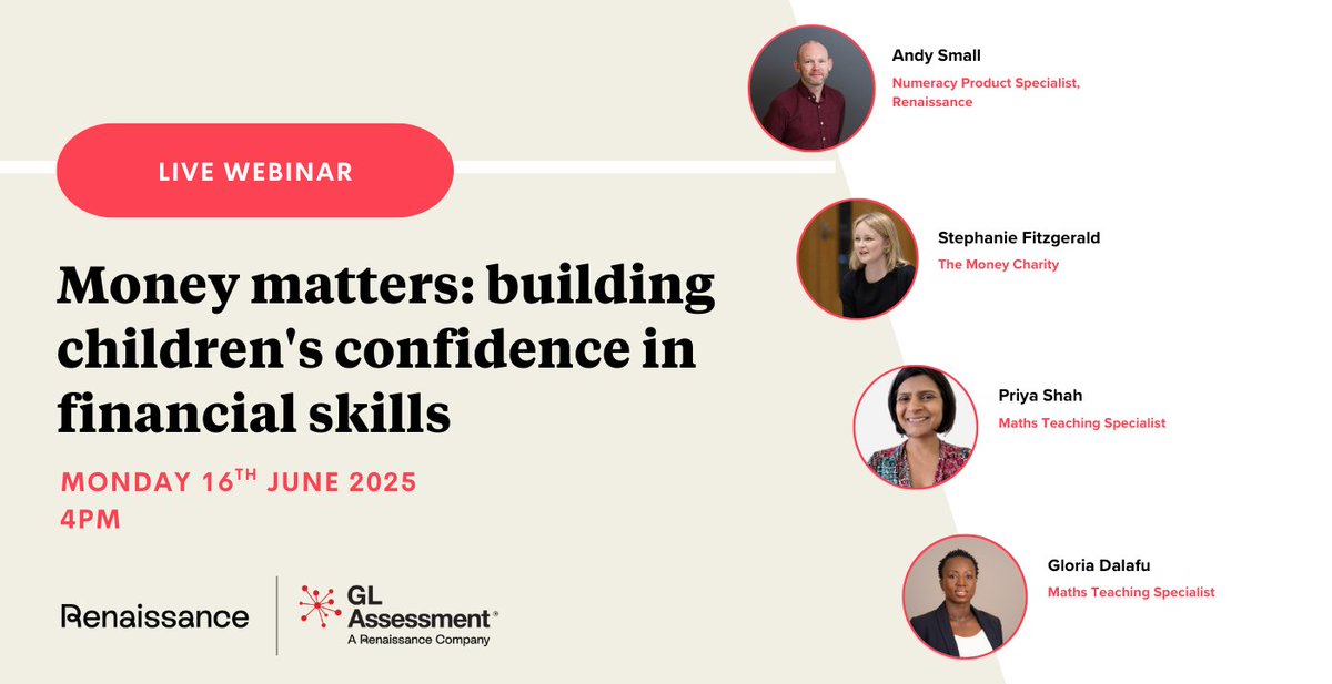Renaissance UK & Ireland (@renlearnuk) on Twitter photo We've partnered with <a href="/Nat_Numeracy/">National Numeracy</a> and <a href="/TheMoneyCharity/">The Money Charity</a> to boost financial literacy in schools! 💰📚 Join our insightful webinar with experts who'll share practical strategies to engage students with money concepts and numeracy skills.
📅: 16 Jun, 4pm
🔗: bit.ly/4moBO8U We've partnered with <a href="/Nat_Numeracy/">National Numeracy</a> and <a href="/TheMoneyCharity/">The Money Charity</a> to boost financial literacy in schools! 💰📚 Join our insightful webinar with experts who'll share practical strategies to engage students with money concepts and numeracy skills.
📅: 16 Jun, 4pm
🔗: bit.ly/4moBO8U