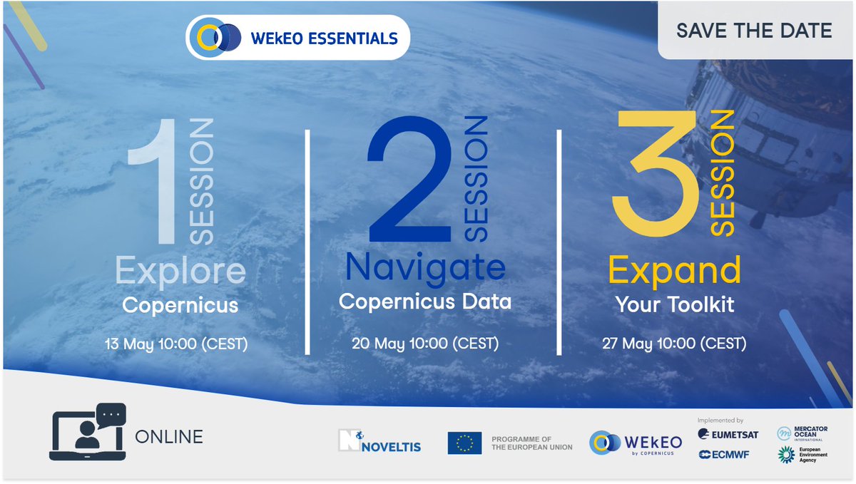 WEkEO_dias's tweet image. 👏 Thank you all for participating in the WEkEO Essentials webinar series!
We hope that the 3 sessions helped you familiarize yourself with WEkEO's data catalogue and visualization tools and grow more confident in using WEkEO for your projects and research!
If you missed one or…
