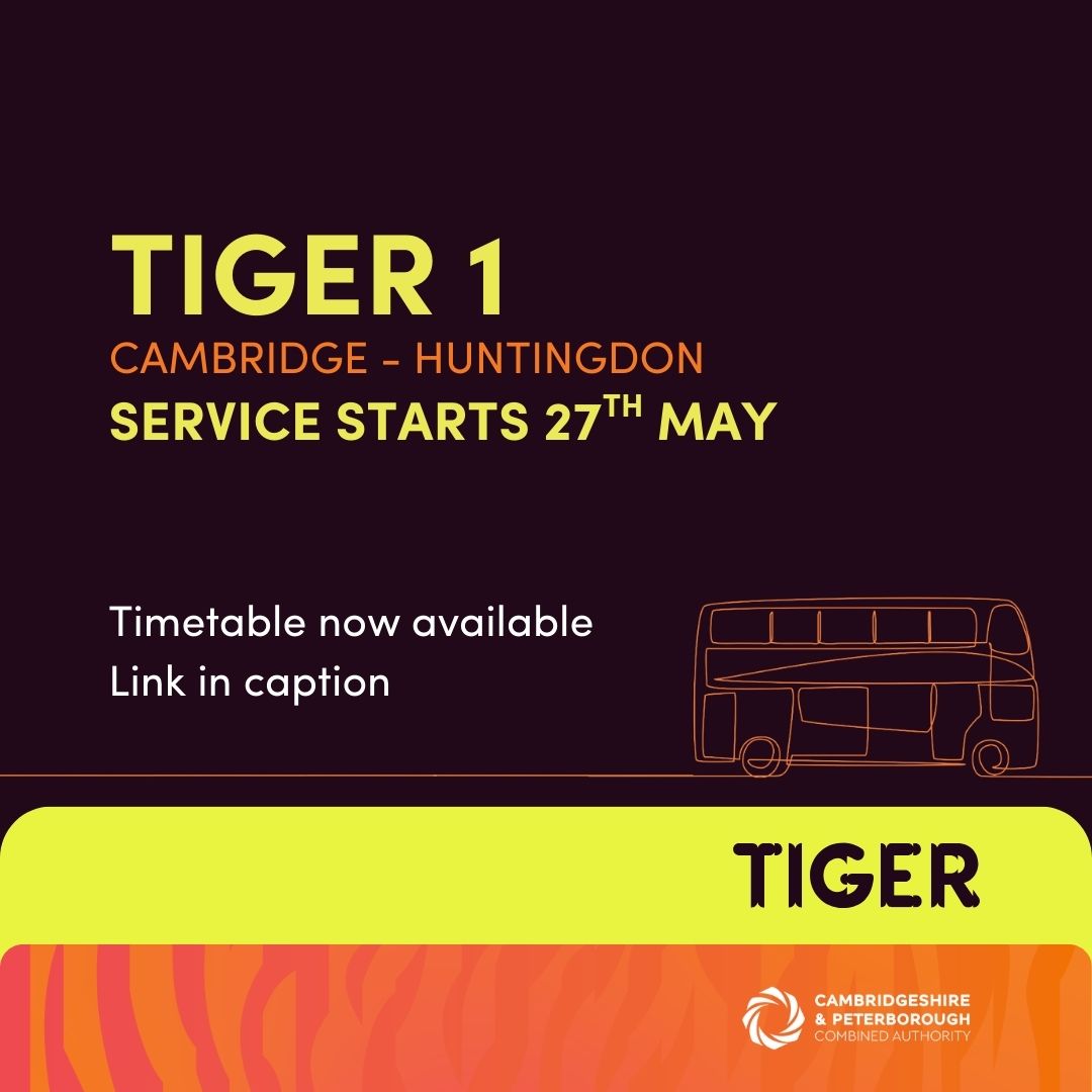 🚌 Tiger 1 is Almost Here – Launching 27 May 🐯

Less than a week to go until the brand-new express route between Huntingdon &amp; Cambridge hits the road

You can now explore the full timetable and all stops 👉 orlo.uk/hPMeK

#TigerBus #Tiger1 #BusTravel #RoadToBetterBuses