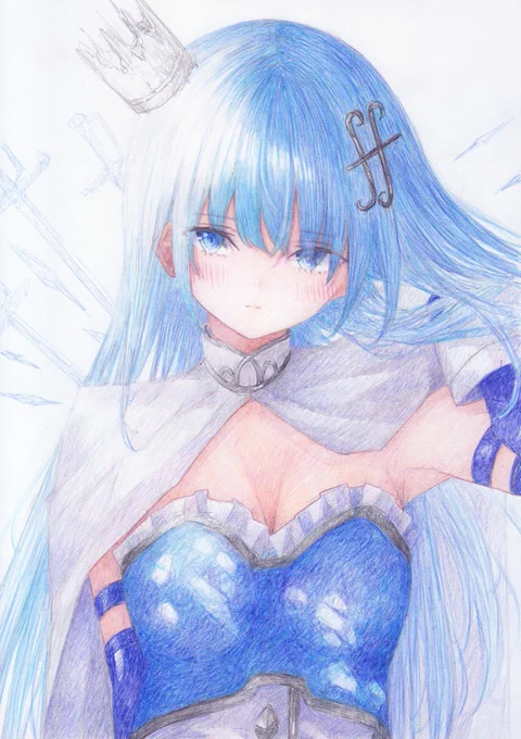 色鉛筆で描きました 魔法少女まどか☆マギカから、美樹さやかです ロングヘアーさやかちゃん #魔法少女まどかマギカ