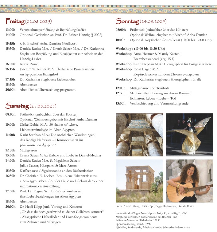 Wir laden Euch herzlich zu den Tagen der #Ägyptologie im Koptischen Kloster #Brenkhausen ein, die dieses Jahr das Thema "#Liebe und #Beziehungen in der #Antike" behandelt <3 
Die Anmeldung findet man unter egyptainment.de/TdAe/
#conference #egyptology #love