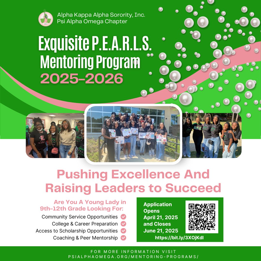 🚨 Applications are OPEN! 🚨 Know a rising 9th–12th grader in Clayton or Henry County? Exquisite P.E.A.R.L.S. offers mentorship, leadership, and college prep! Apply by June 21, 2025 — don’t wait! #MentorshipMatters #FutureLeaders