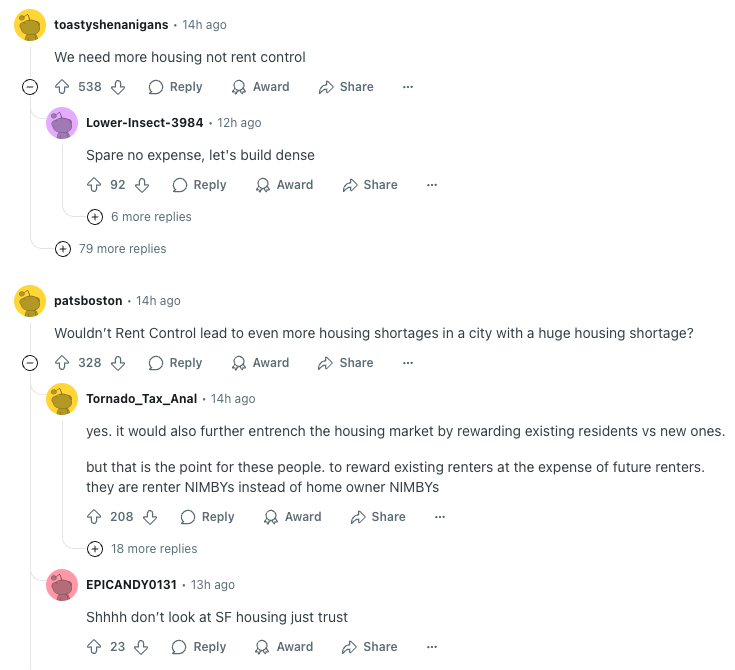 Boston redditors are fed up with rent control: