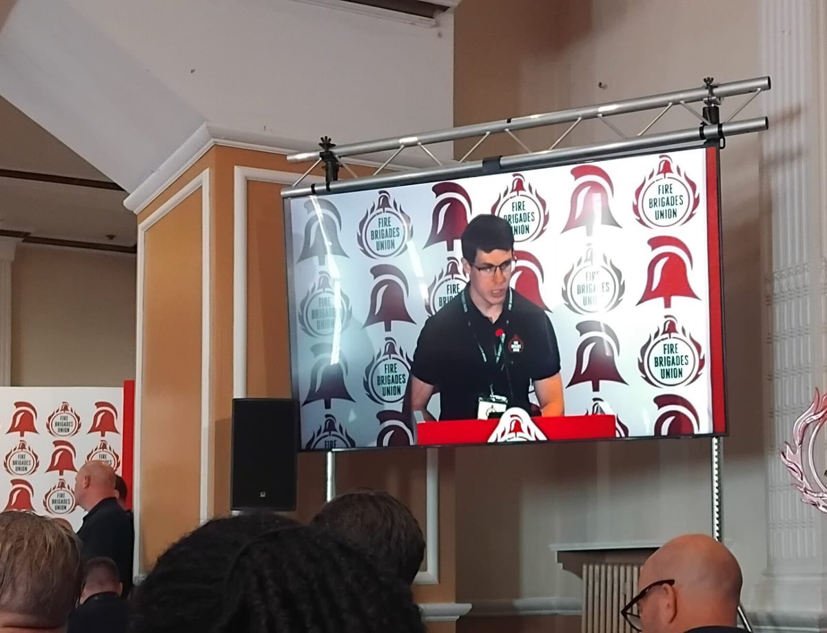 Suffolk FBU Brigade Secretary Richard Beeby speaking at <a href="/fbunational/">Fire Brigades Union</a> conference, urging the closing of the gap of CPD payments and pay parity for fire control members.