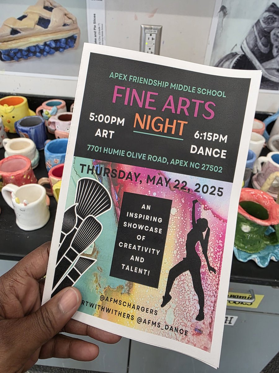 🎨Art With Withers🎨 (@artwithwithers) on Twitter photo Fine Arts Night is tomorrow! We hope to see you there!
<a href="/AFMSChargers/">Apex Friendship Middle School</a>
<a href="/AFMSPTSA/">AFMS Chargers PTSA</a>
<a href="/afms_dance/">AFMS-Dance</a> Fine Arts Night is tomorrow! We hope to see you there!
<a href="/AFMSChargers/">Apex Friendship Middle School</a>
<a href="/AFMSPTSA/">AFMS Chargers PTSA</a>
<a href="/afms_dance/">AFMS-Dance</a>