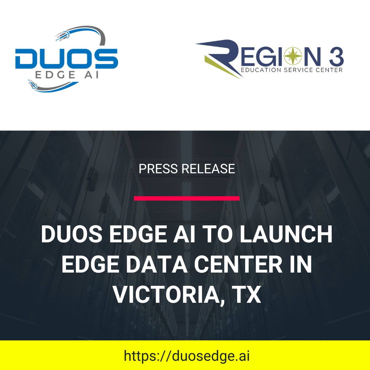 duosEdgeAI's tweet photo. We're excited to announce that we will be launching an #EdgeDataCenter at the @R3ESC in Victoria, TX! This facility will support 37 school districts. Read the announcement: https://t.co/Nr346OK0KZ #DuosEdgeAI #Region3ESC #DataCenters #AI #Infrastructure #DuosTech #DUOT $DUOT https://t.co/VioANjgqc4