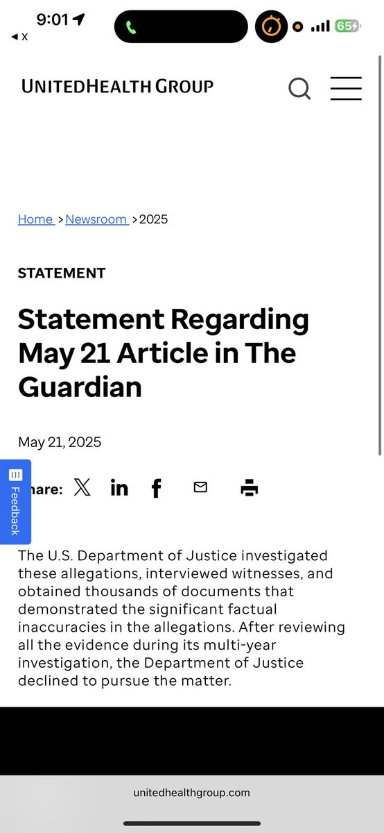 gofallingknife's tweet photo. BREAKING: DOJ voluntarily DECLINES TO PURSUE investigation of $UNH after review of evidence. Per company press release in response to The Guardian article from  May 17. https://t.co/k2XRkaQTdy