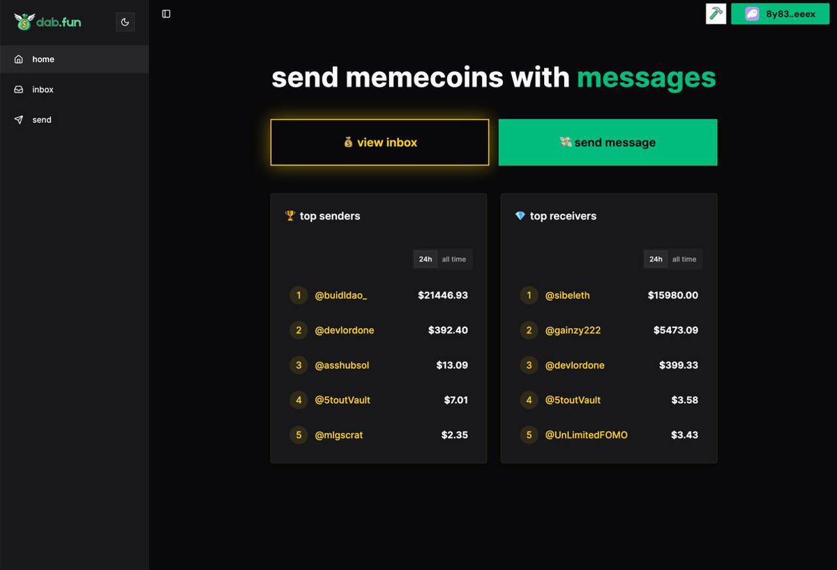 Buidl Dao sent me $20K just by using my X handle from Dab Fun 😭

You can send memecoins to X accounts without wallet addresses.

Crazy tek!