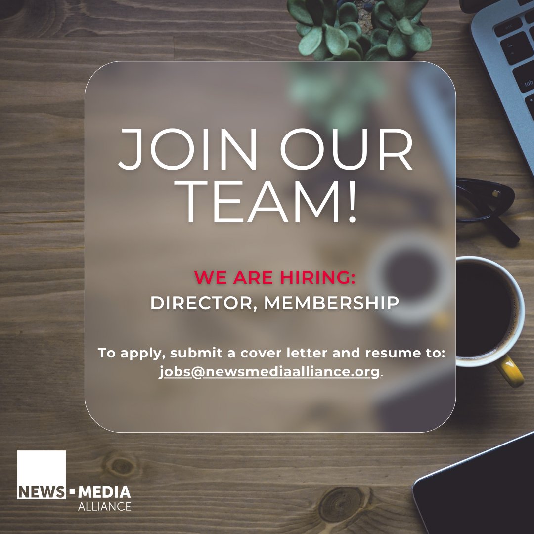 Join our team! The Alliance is #hiring a Director, Membership for the development and implementation of strategies in membership acquisition and retention, as well as communications to current and potential members. Learn more: newsmediaalliance.org/about-us/caree…