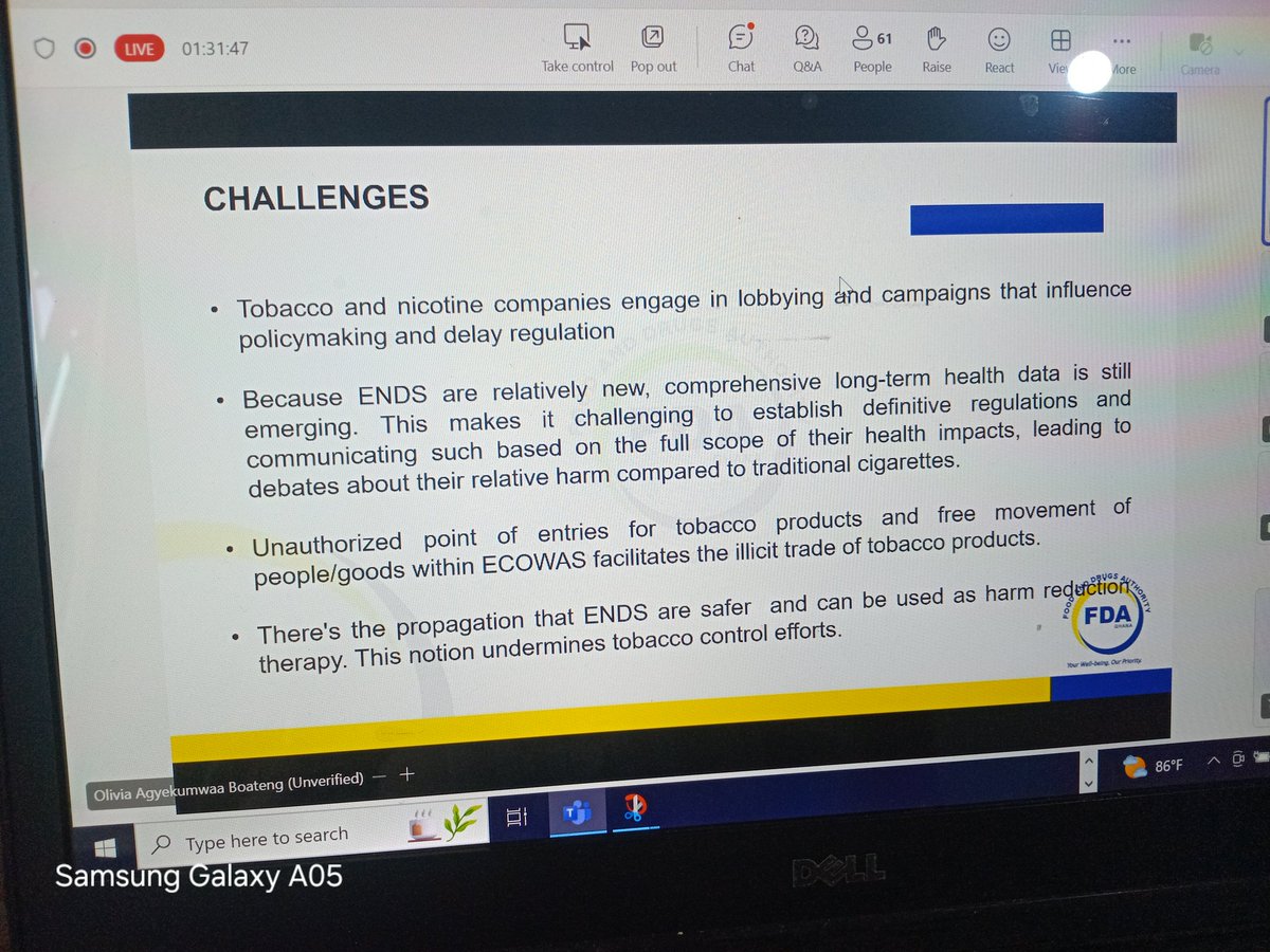 Dr. Olivia Boateng of <a href="/fdaghana_/">FDAGhana</a> also emphasized the crucial role of the media in propagating counter harm reduction narratives to shape public perception on the harmful effects of these emerging tobacco and nicotine products and combat industry interference.
#TobaccoExposed