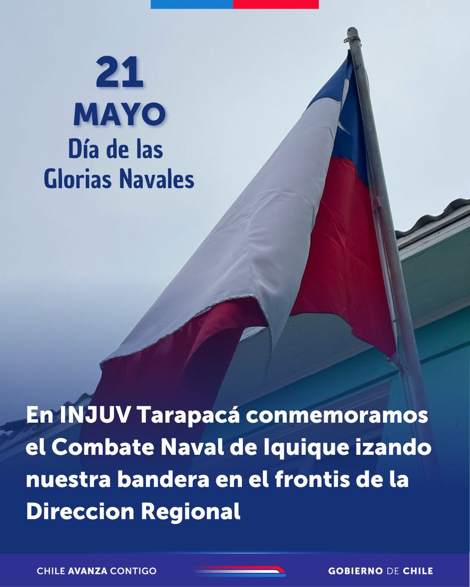 🇨🇱 En INJUV Tarapacá izamos la bandera chilena en honor a las Glorias Navales.
Reafirmamos nuestro compromiso con las juventudes de Chile, promoviendo el respeto, la memoria y nuestras tradiciones regionales.
#21deMayo #GloriasNavales #INJUVTarapacá #Iquique