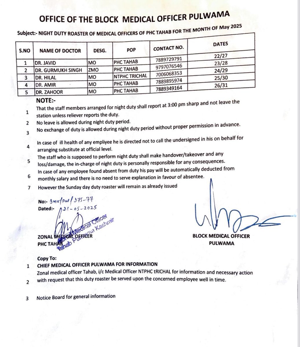 Mlapulwama's tweet photo. Post visit to PHC Tahab. Glad to share that following the visit, BMO Pulwama has ordered 24x7 availability of doctors and essential services, ensuring round-the-clock care for our people.

Thanks to @sakinaitoo Ji, @SyedAbidShah Sb, @basharatias_dr Sb, CMO Pulwama &amp; BMO Pulwama. https://t.co/PHPfPKZ1Af