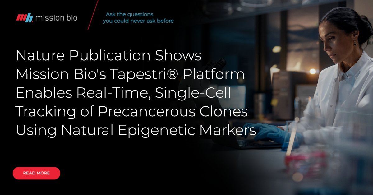 Mission Bio (@missionbio) on Twitter photo Published today in <a href="/Nature/">nature</a>, researchers from <a href="/CRGenomica/">Centre for Genomic Regulation (CRG)</a> and <a href="/BellinzonaIrb/">IRB_Bellinzona</a> utilized Tapestri to develop EPI-clone, which tracks clonal dynamics in hematopoiesis with naturally occurring DNA methylation patterns
Learn more here ➡️ bit.ly/3FmTAZv Published today in <a href="/Nature/">nature</a>, researchers from <a href="/CRGenomica/">Centre for Genomic Regulation (CRG)</a> and <a href="/BellinzonaIrb/">IRB_Bellinzona</a> utilized Tapestri to develop EPI-clone, which tracks clonal dynamics in hematopoiesis with naturally occurring DNA methylation patterns
Learn more here ➡️ bit.ly/3FmTAZv