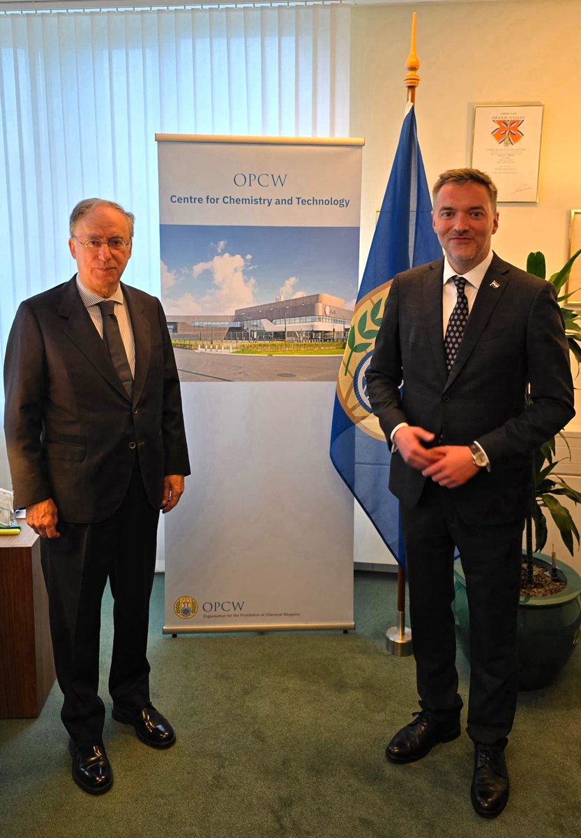 SebastianRogac's tweet photo. Fruitful discussion with the Director-General of the @OPCW, Ambassador Fernando Arias, on current major challenges to international security and multilateralism. #Croatia supports the pivotal work of the OPCW in advancing global chemical weapons disarmament and non-proliferation. https://t.co/1ZnnTPxEoB