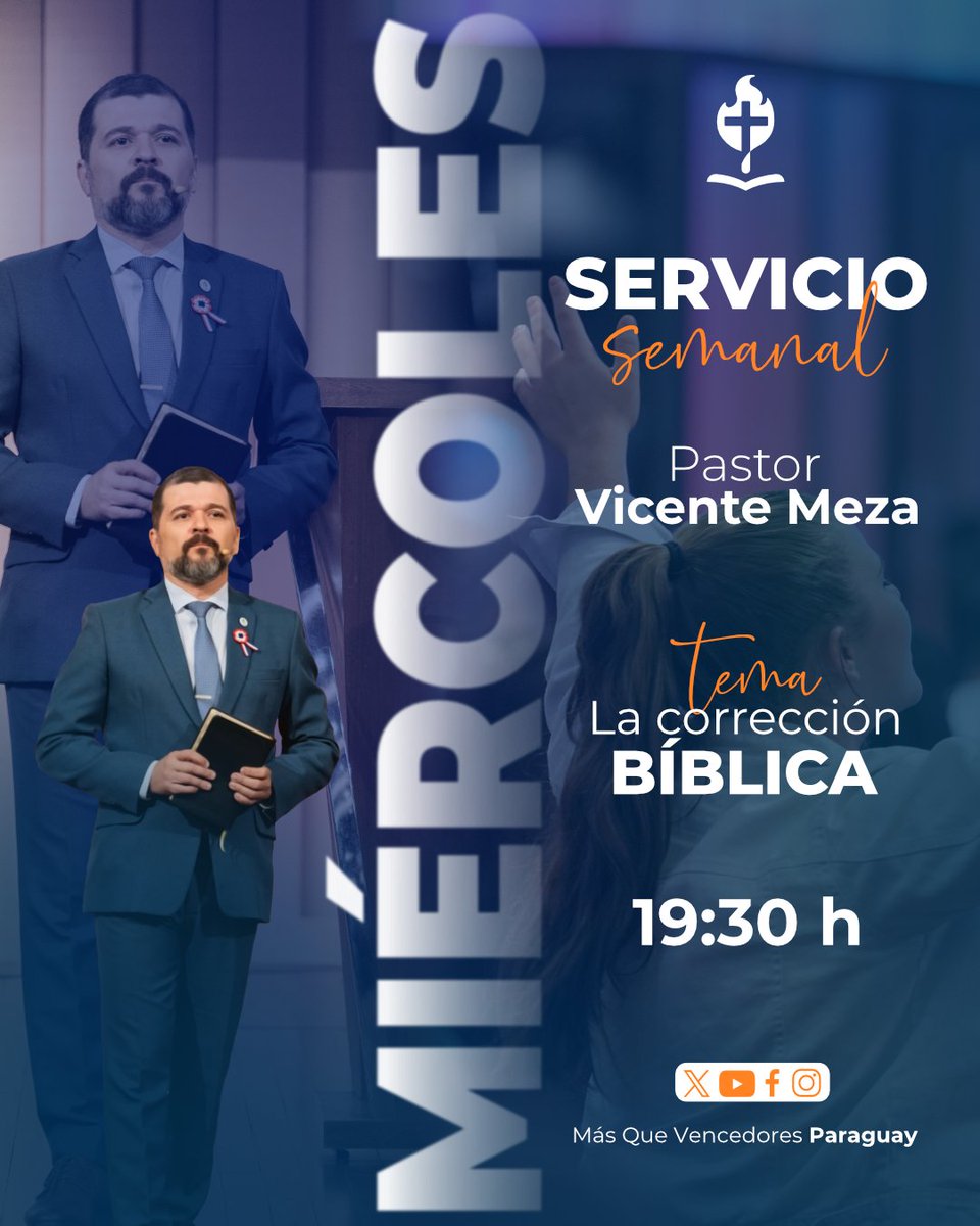 📢✨ ¡No te pierdas el Servicio Semanal de Hoy! ✨📢
Esta noche, el Pr. Vicente Meza nos trae una palabra que todos necesitamos escuchar:
 "La Corrección Bíblica" 📖⚖️
En un tiempo donde muchos evitan la confrontación, la Biblia nos enseña que corregir con amor es parte del