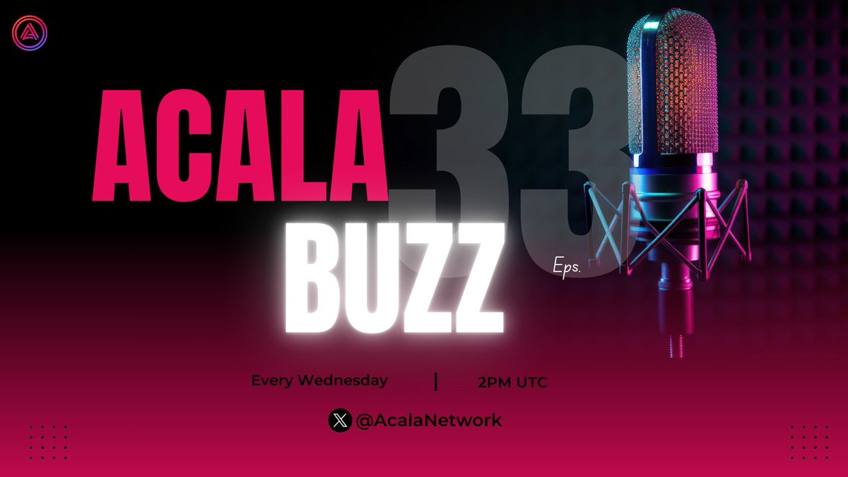 Acala Buzz Episode 33 goes live in 1 hour! 

In today's live broadcast, we'll go over the important updates within the Acala Network along with the latest advancements. 

Starting 2pm UTC sharp, see you soon! 🎙️⚡️