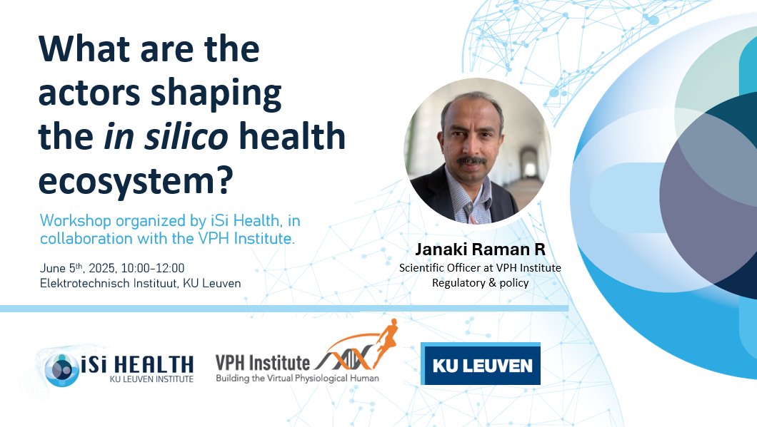 iSiHealth (@isi_health) on Twitter photo 🚨 Join us in the upcoming iSi Health workshop, in collaboration with the <a href="/VPH_Institute/">VPH Institute</a> !
Title: Let’s explore the actors shaping the in silico health ecosystem!
📆 June 5th
⏰ 10:00-12:00, followed by a networking lunch
🎟️ Register here: gbiomed.kuleuven.be/english/resear… 🚨 Join us in the upcoming iSi Health workshop, in collaboration with the <a href="/VPH_Institute/">VPH Institute</a> !
Title: Let’s explore the actors shaping the in silico health ecosystem!
📆 June 5th
⏰ 10:00-12:00, followed by a networking lunch
🎟️ Register here: gbiomed.kuleuven.be/english/resear…