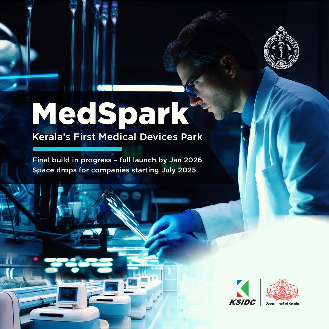 invest_kerala's tweet photo. Kerala is gearing up for a #MedTech revolution with #MedSpark – the state’s first dedicated medical devices park at Thonnakkal!
Backed by #KSIDC and #SCTIMST, it will host advanced #R&D labs, testing centres, manufacturing units, and skill hubs.
Space allotment begins this July, with full-scale operations by Jan 2026.
Get ready for 6,000+ job opportunities and a giant leap in #HealthTech innovation!

#InvestKerala #MakeInKerala #LifeSciences #FutureOfHealthcare #ThiruvananthapuramTech #InnovationEcosystem