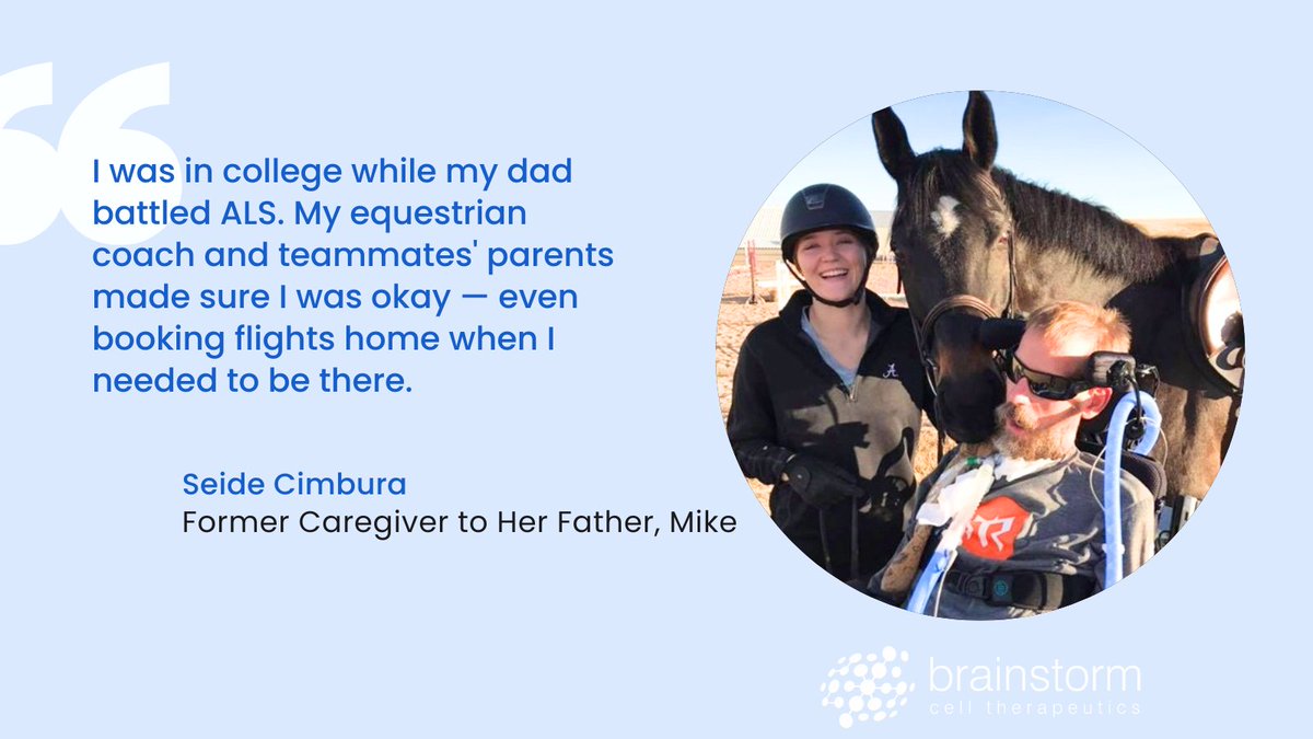 BrainStorm (@brainstormcell) on Twitter photo When <a href="/cimbura_seide/">Seide Cimbura</a> Dad had #ALS, her college equestrian community made sure she never felt alone.
They didnât just offer wordsâthey booked flights, checked in, and showed up. Thatâs what compassion looks like.
#MomentsThatMattered #ALSawareness #BetterTogether #EnduranceALS When <a href="/cimbura_seide/">Seide Cimbura</a> Dad had #ALS, her college equestrian community made sure she never felt alone.
They didnât just offer wordsâthey booked flights, checked in, and showed up. Thatâs what compassion looks like.
#MomentsThatMattered #ALSawareness #BetterTogether #EnduranceALS