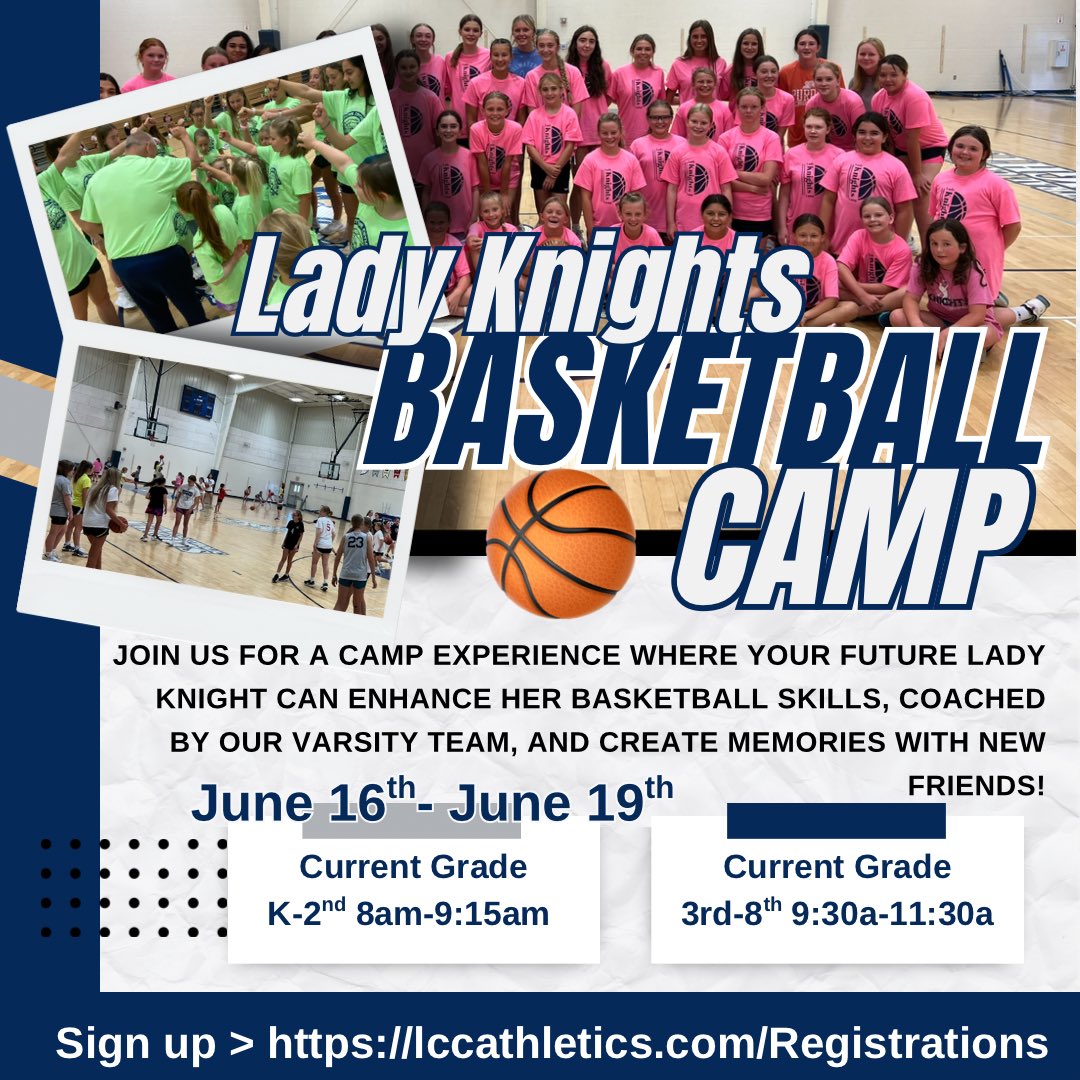 🚨Have you signed up for our summer camp yet!?

June 16th-June 19th
Current Grade 
K-2nd     8am-9:15am
3rd-8th 9:30a-11:30a

lccathletics.com/Registrations