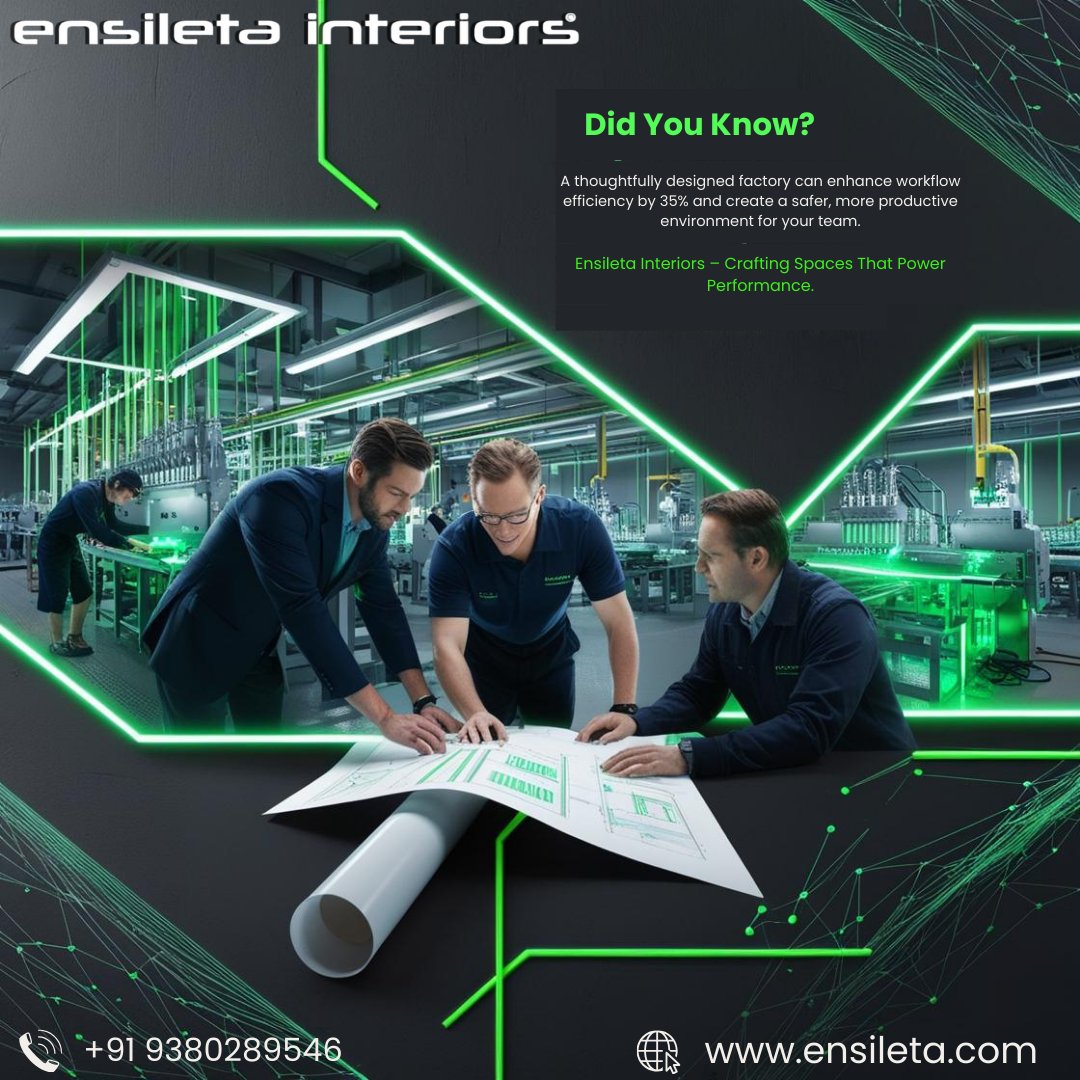 johnfredrick69's tweet photo. A smartly designed factory can boost workflow efficiency by 35% and create a safer, more productive environment for your team.
At Ensileta Interiors, we specialize in industrial spaces that work smarter, not harder.

📞 Contact us: +91 9380289546
🌐 https://t.co/H3HeVWbcA8 https://t.co/Ufi6hzty7z