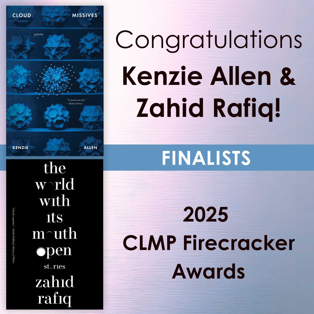 Tin House (@tin_house) on Twitter photo 💐Congratulations Kenzie Allen (<a href="/cerena/">Kenzie Allen 🌵</a>) & Zahid Rafiq! 
Finalists for the 🏆2025 CLMP #FirecrackerAwards! 
Read more <a href="/CLMPorg/">CLMP</a> :
clmp.org/press-center/c… 💐Congratulations Kenzie Allen (<a href="/cerena/">Kenzie Allen 🌵</a>) & Zahid Rafiq! 
Finalists for the 🏆2025 CLMP #FirecrackerAwards! 
Read more <a href="/CLMPorg/">CLMP</a> :
clmp.org/press-center/c…
