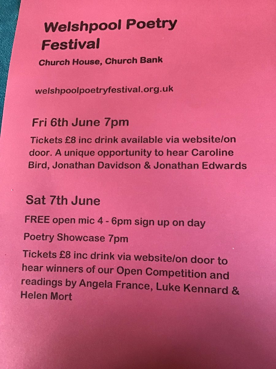 Pat Edwards (Welshpool Poetry Festival 6/7 June) (@patedwa70504378) on Twitter photo The workshops sold out in days, but there are still some tickets for both Zoom and in-person readings. What a line up, I mean really!! Thanks to the one and only Poetry Pharmacy for generous sponsorship ❤️🏴❤️ <a href="/emergencypoet/">Poetry Pharmacy 🚑💊📚🇪🇺</a> <a href="/CarolineBirdUK/">Caroline Bird</a> <a href="/LukeKennard/">Luke Kennard</a> (other poets have left X) The workshops sold out in days, but there are still some tickets for both Zoom and in-person readings. What a line up, I mean really!! Thanks to the one and only Poetry Pharmacy for generous sponsorship ❤️🏴❤️ <a href="/emergencypoet/">Poetry Pharmacy 🚑💊📚🇪🇺</a> <a href="/CarolineBirdUK/">Caroline Bird</a> <a href="/LukeKennard/">Luke Kennard</a> (other poets have left X)