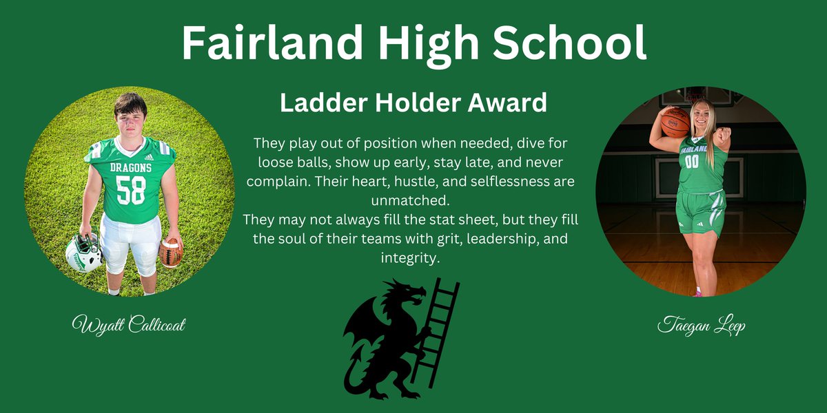 🪜 Congratulations to Wyatt Callicoat and Taegan Leep!
The Fairland Athletic Departmentis proud to recognize them as the 2025 Junior Ladder Holder Award winners at Fairland High School.
This award celebrates student-athletes who consistently lead by example.