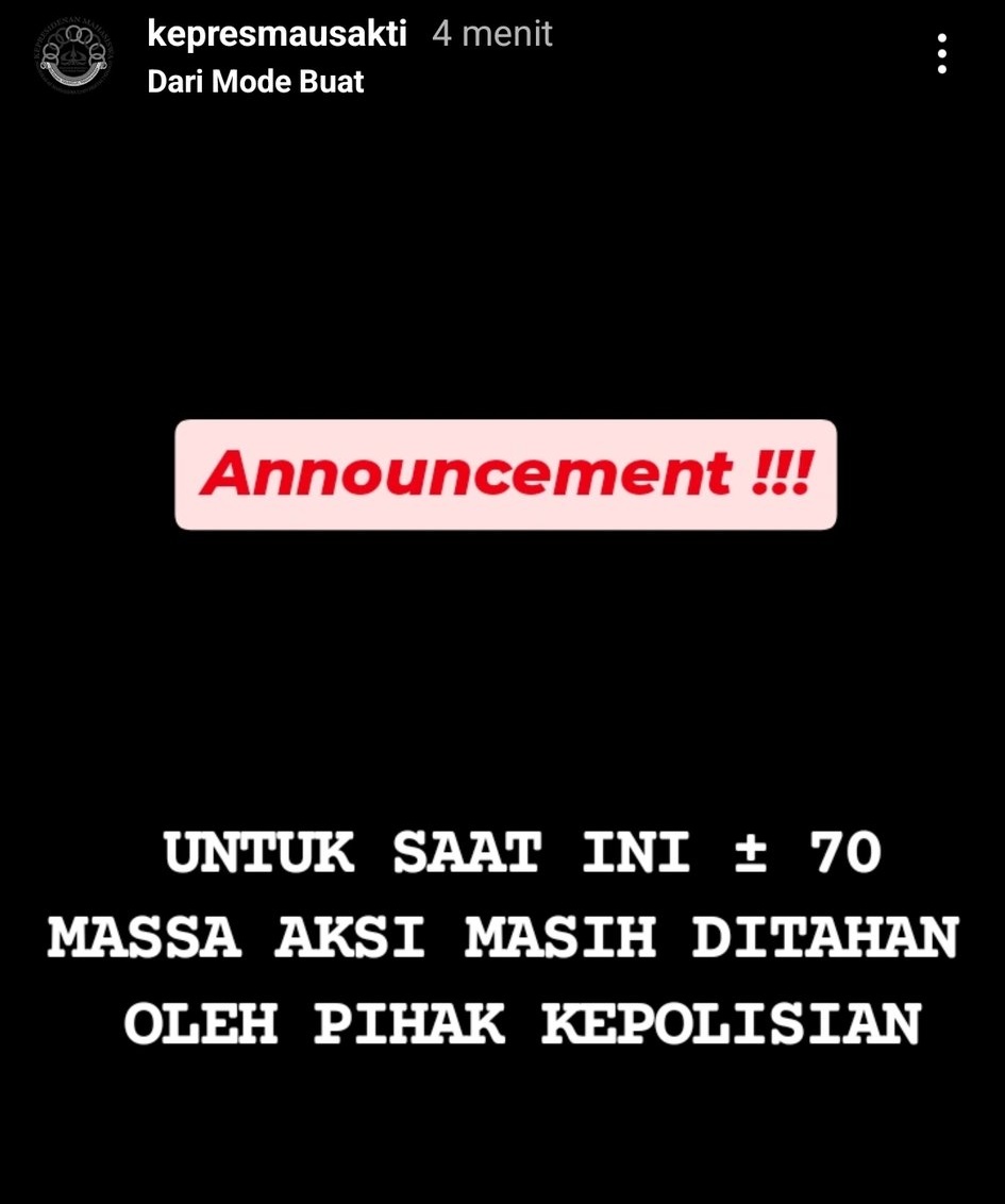 BudiBukanIntel's tweet photo. Alerta! Menurut akun IG kepres Trisakti, sekitar 70 orang massa aksi Trisakti ditangkap

Bebaskan kawan kami ✊🏾 https://t.co/CywpmSgyqL