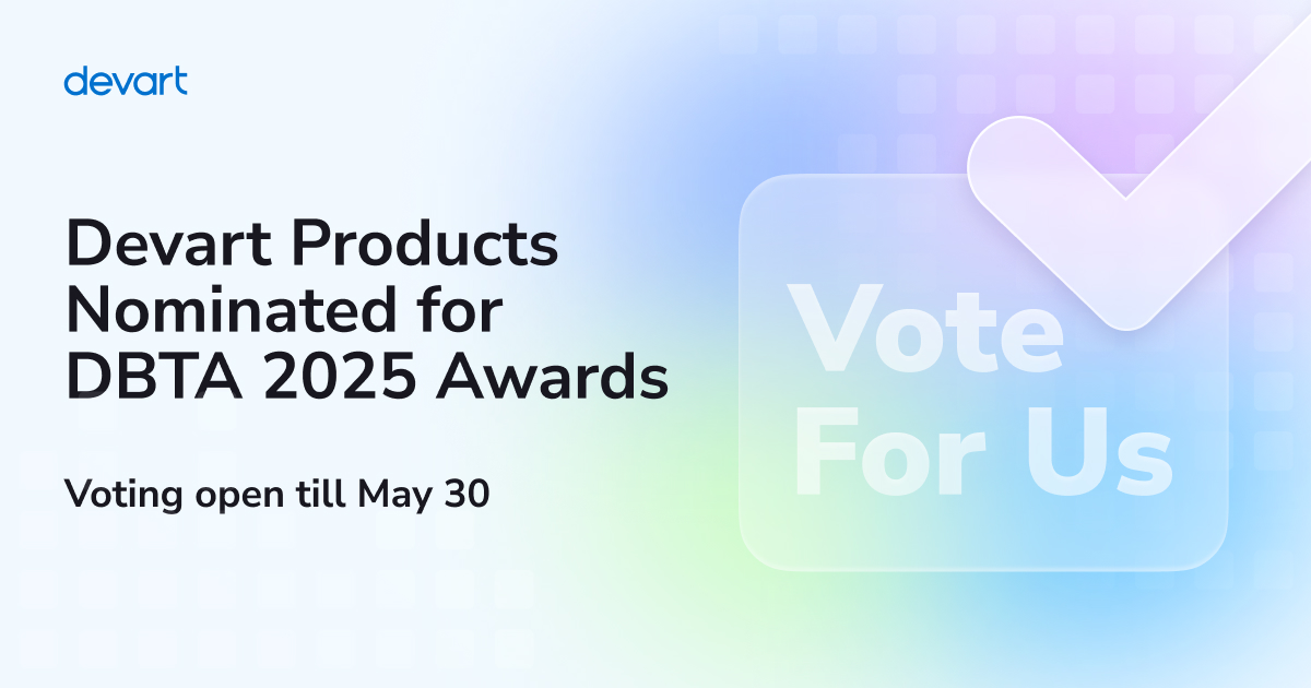 DevartSoftware's tweet photo. 🏆 Devart has been nominated for the DBTA Readers’ Choice Awards 2025

We’re proud to be recognized across several categories — and with your support, we can take it even further 🙌

VOTE NOW: https://t.co/6J8xJ4Pqnl

🏅 Nominations

dbForge
- Best Backup & Recovery Solution
- Best Database Development Solution
- Best Database Performance Solution
- Best DBA Solution

Connectivity
- Best Data Integration
- Best Data Security Solution

#Devart #DBTA2025